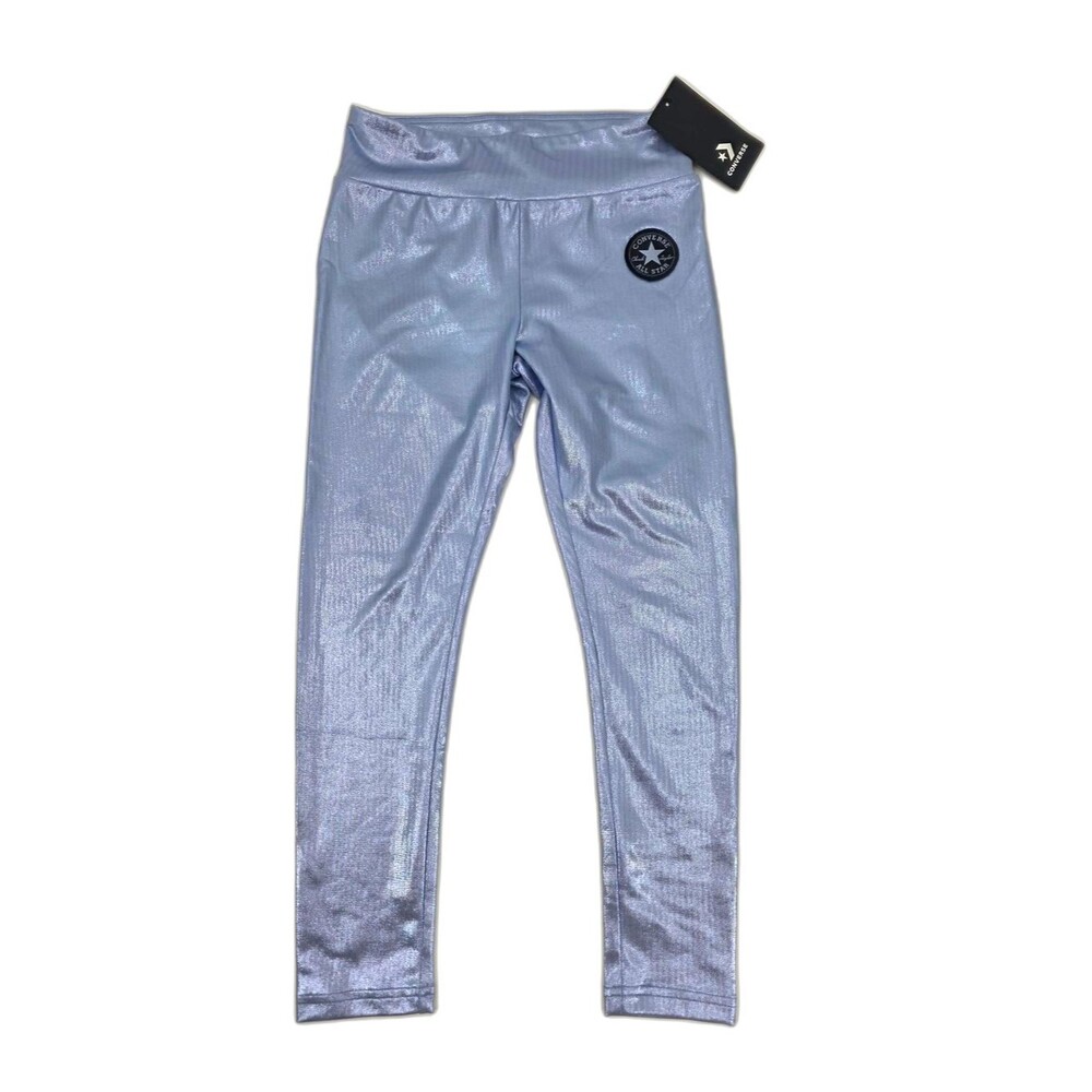Converse Girls Metallic Light Blue High Rise Leggings Size 10-12 M NWT